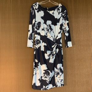 Excellent INC Navy & sky blue abstract print dress